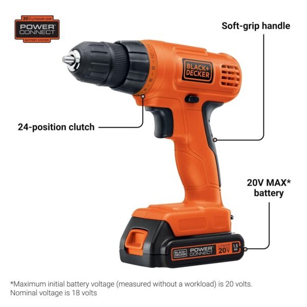Black + Decker: LD120VA 20V MAX POWER CONNECT Li-Ion Cordless Drill/Driver Set - Image 4