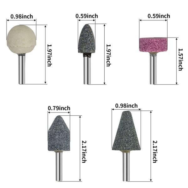 5 Pcs 6mm (1/4in) Shank Abrasive Mounted Stone Rotary Tool Bits - Image 9