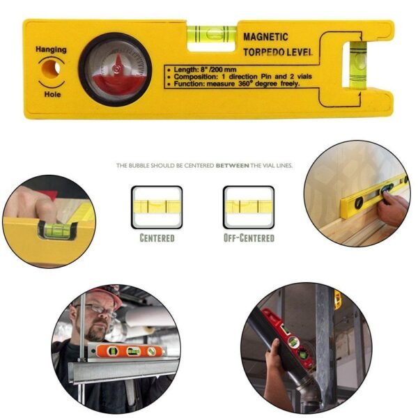 Generic: 200mm/8inch 2 Vials Magnetic Torpedo Spirit Level with Direction Pin - Image 5