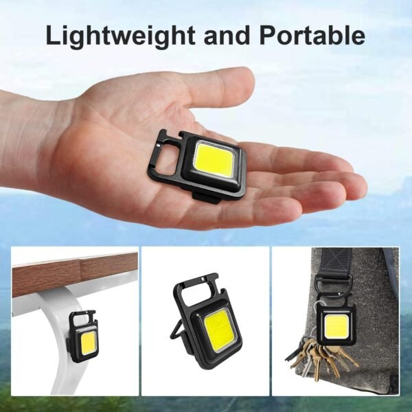 4-Modes Keychain Flashlight White COB LED with Bottle Opener, Magnetic Base and Folding Bracket - Image 5