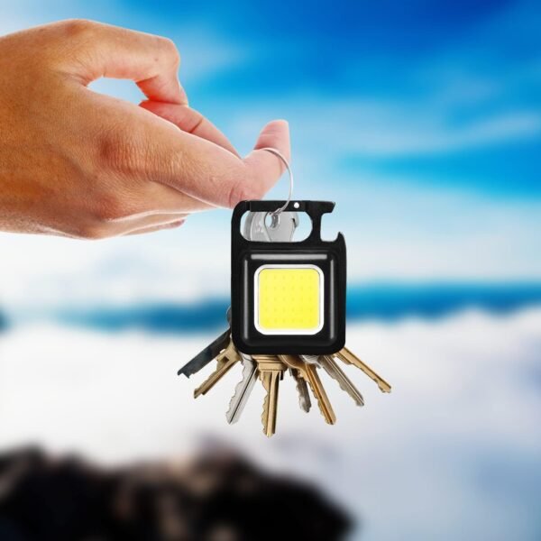 4-Modes Keychain Flashlight White COB LED with Bottle Opener, Magnetic Base and Folding Bracket - Image 2