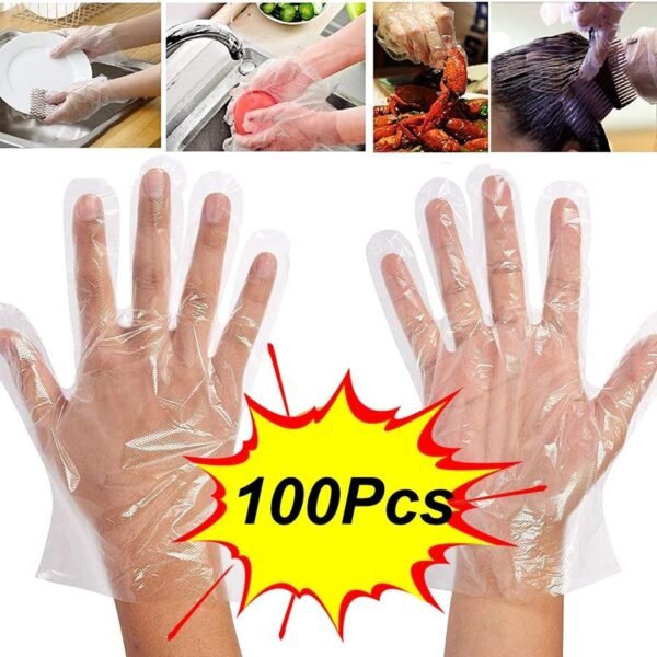 Plastic Transparent Disposable Clear Gloves White (Pack of 100) - Image 8