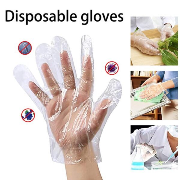 Plastic Transparent Disposable Clear Gloves White (Pack of 100) - Image 7