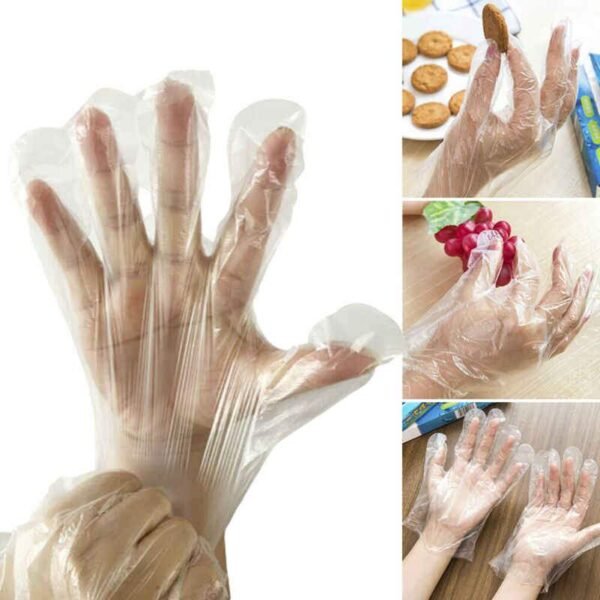 Plastic Transparent Disposable Clear Gloves White (Pack of 100) - Image 3