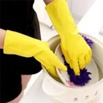 Flock Line Reusable Rubber Hand Gloves (Pair) - Yellow - Image 3