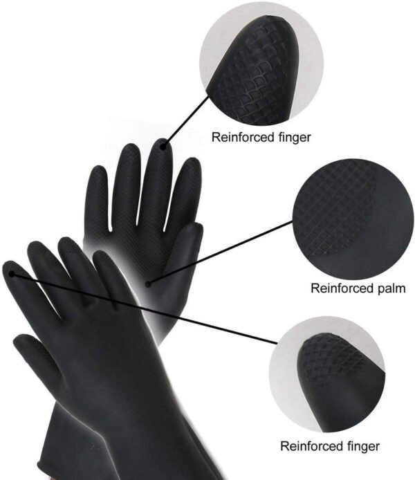 Multipurpose Natural Gum Rubber Reusable Cleaning Gloves (Pair)- Grey/Black - Image 3