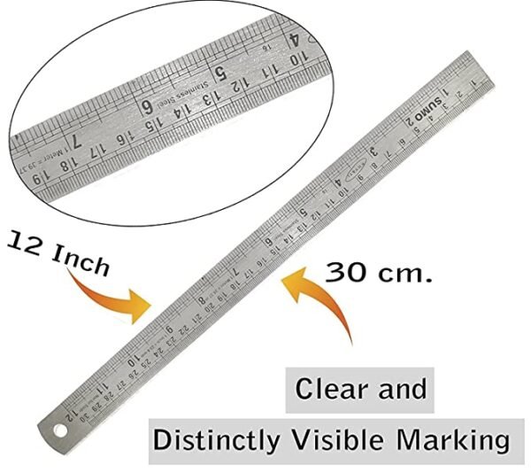 Generic: Stainless Steel Ruler Metal Scale 12inch/ 30cm - Image 2