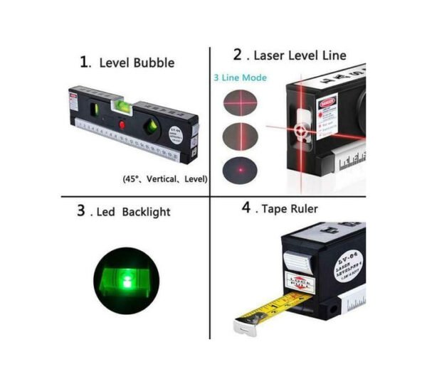 LevelPro4 8IN Laser Spirit Level with Measuring Tape and Three-Way Bubble Alligners - Image 2